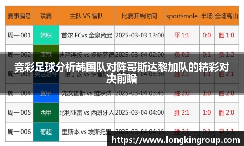 竞彩足球分析韩国队对阵哥斯达黎加队的精彩对决前瞻